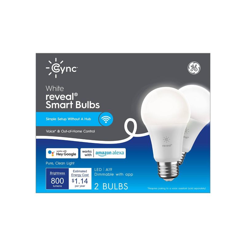 GE CYNC 2pk Reveal Smart Light Bulbs, White, Bluetooth and Wi-Fi Enabled, 1 of 8