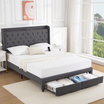 Whizmax Queen Size Bed Frame With Wingback & Usb & Type-c Ports ...