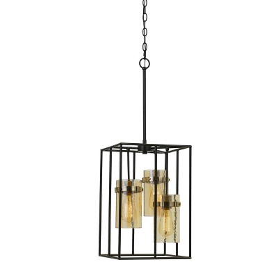 33.9" Glass Cremona Pendant Black/Antique Brass - Cal Lighting