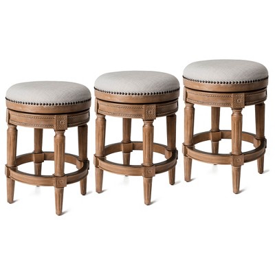 Maven Lane Pullman Backless Upholstered Kitchen Stool with Fabric Cushion Seat, Set of 3