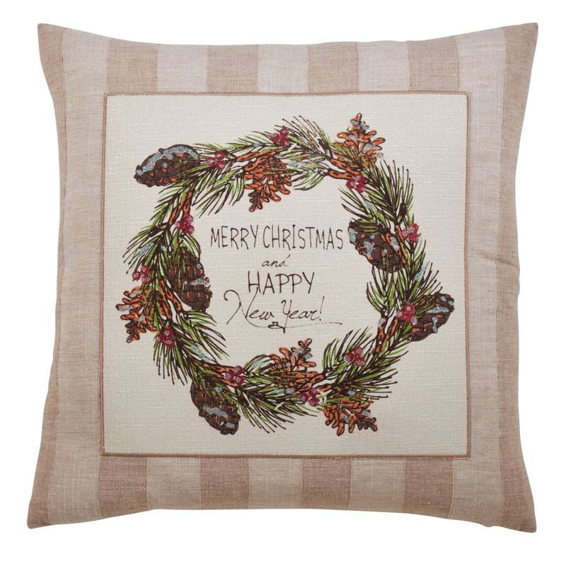Saro Lifestyle Merry Christmas and Happy New Year Down Filled Pillow, 1 of 3