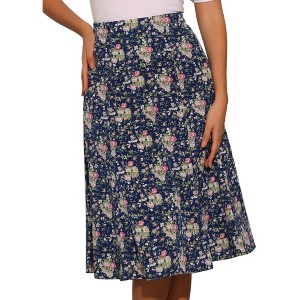 INSPIRE CHIC Women's Print Floral Peasant Elastic Waist A-Line Midi Skirts - 1 of 4