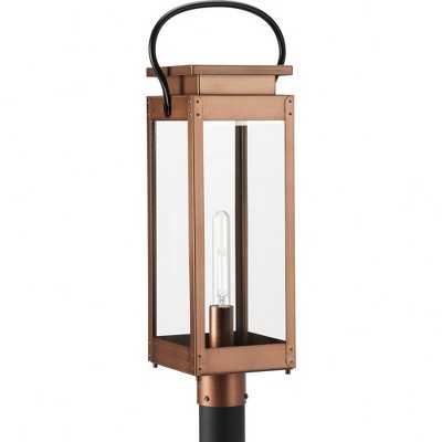 Progress Lighting, Union Square, 1-Light Post Lantern, Antique Copper, Clear Glass Panels, Vintage Gas Lantern Inspired