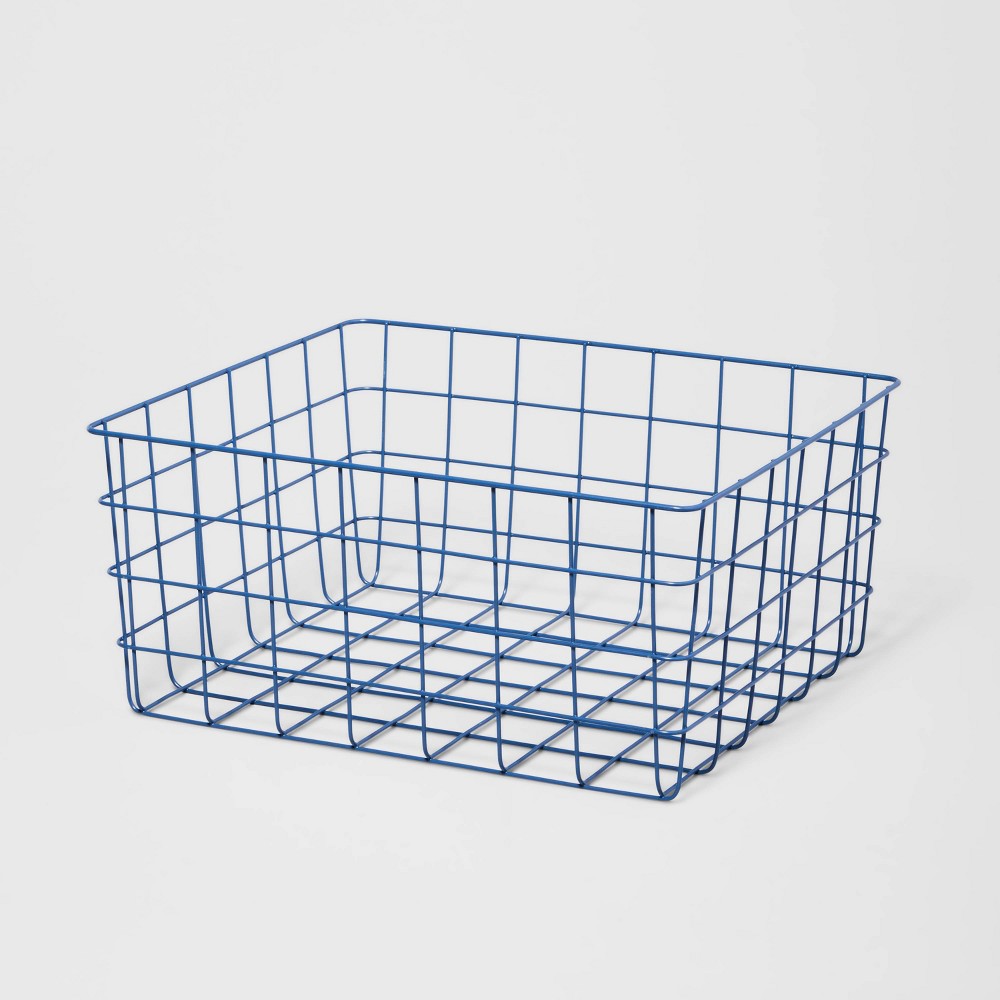 13" Rectangular Wire Decorative Basket Blue - Brightroom