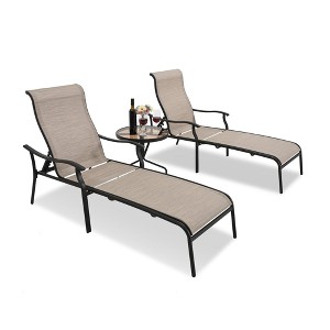 HAPPATIO 3Pcs Patio Chaise Lounge with Glass Table, Patio Lounge Chair with Breathable Textilene - 1 of 4