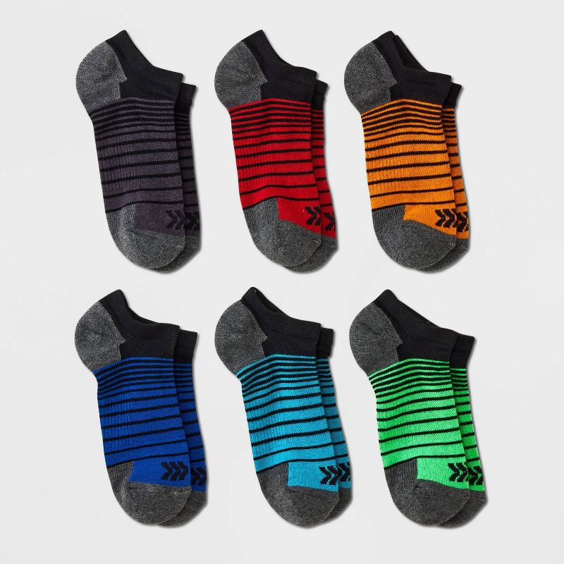 Kids' 6pk Striped No Show Socks - All In Motion™ Black, 1 of 5
