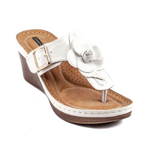 Gc Shoes Flora White 6 Flower Comfort Slide Wedge Sandals : Target