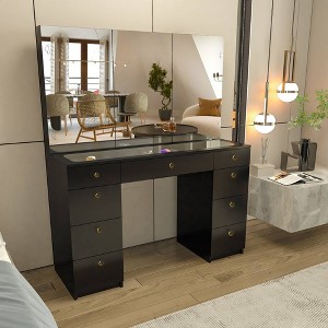 Boahaus Daria Makeup Vanity with 2 Unlit Mirrored Cabinets and 9 Drawers - 1 of 4