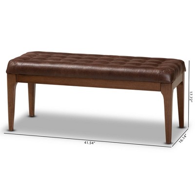 Walsh Mid-Century Modern Dark Brown Faux Leather and Walnut Wood Dining Bench