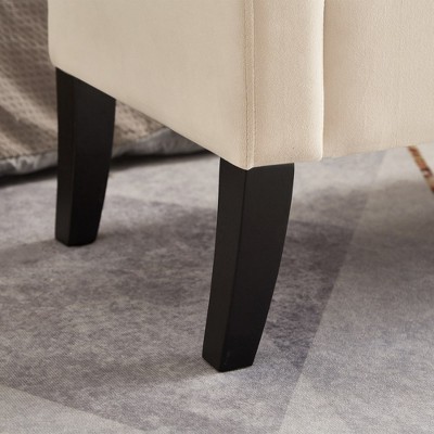 51.5'' Beige Velvet Upholstered Storage Ottoman Bench with Arms