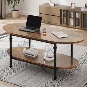 Oval Coffee Table Unique Tea Table 47.2" Mid Century Cocktail Table Low Storage Coffee Table - 1 of 4