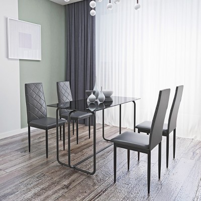 KTMBDW Modern Living Room Coffee Table, Modern Side Coffee Table withTempered Glass Top and Metal Leg, Wide/Black