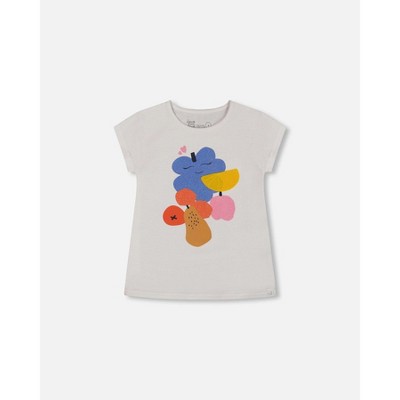 Deux par Deux Girl Organic Cotton Tee Fruits on White Background