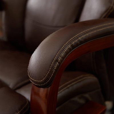 Brown Leather High Back Executive Swivel Chair with Fixed Arms
