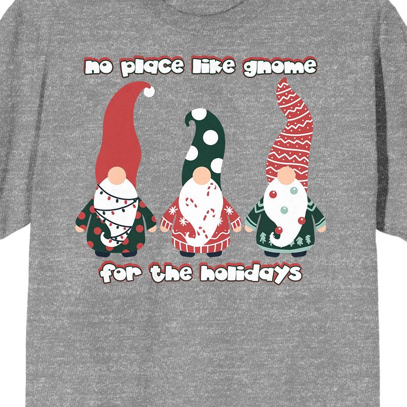 Christmas Critters No Place Like Gnome For The Holidays Crew Neck Short Sleeve Gray Heather Unisex Adult T-shirt, 2 of 3