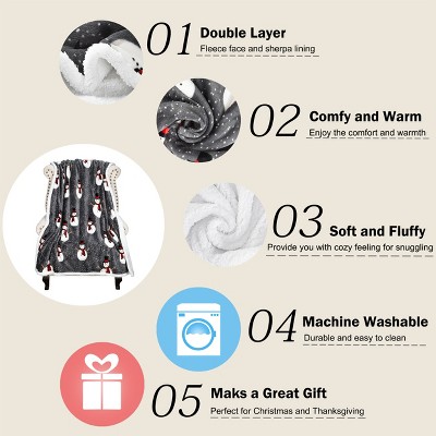 Catalonia Snowman Holiday Theme Sherpa Fleece Throw Blanket, 50x60 inches