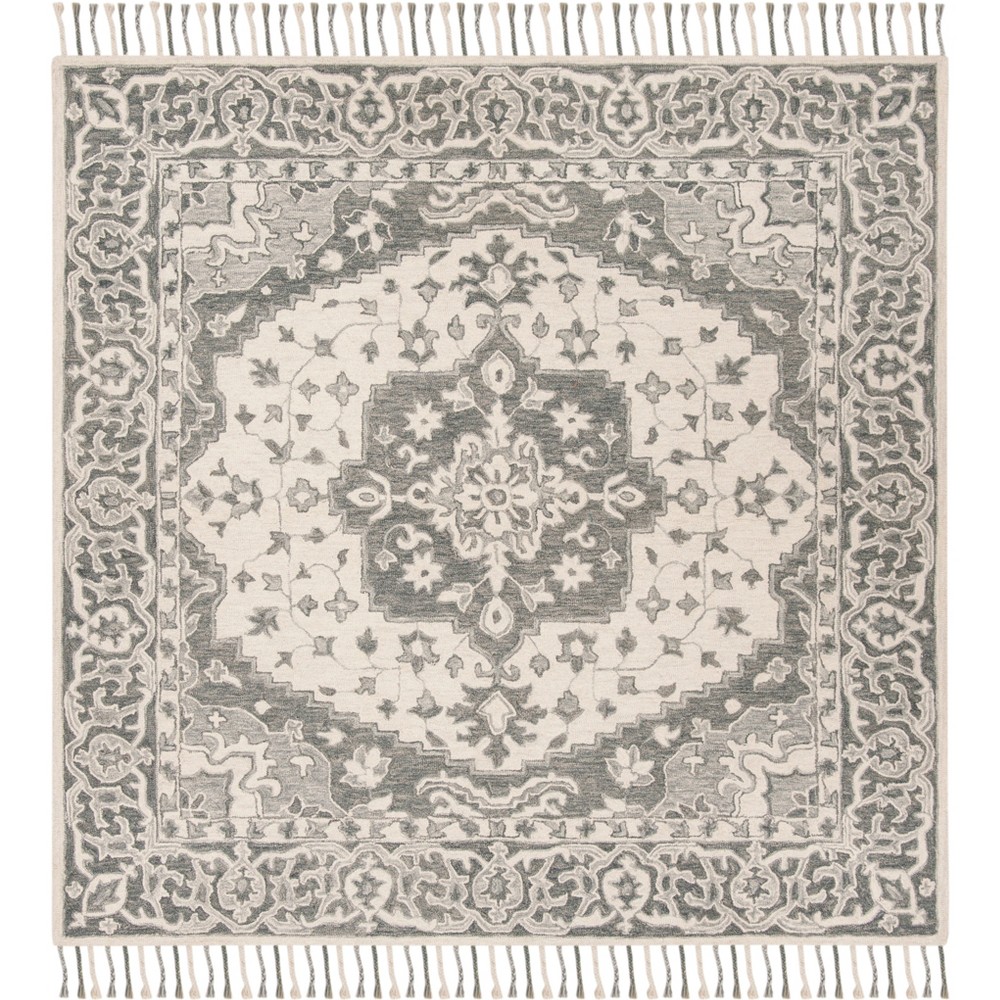 7'x7' Square Ann Medallion Tufted Area Rug Light Gray/Light Gray Square - Safavieh