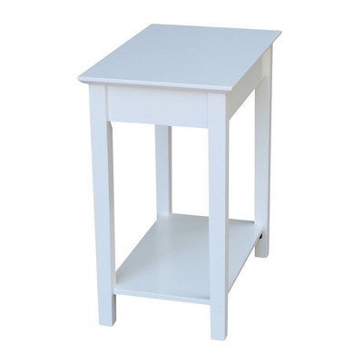 Elegant Narrow Solid Wood End Table in White with Shelf and Drawer