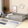 Twin Floor Bed with Fence and Door, Wood Montessori Toddler Bed for Kids, Low Platform Safety Guardrails for Transition-Baofuwish - 2 of 4