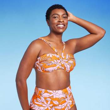 Women's Tropical Print Bralette Bikini Top - Kona Sol™ Orange