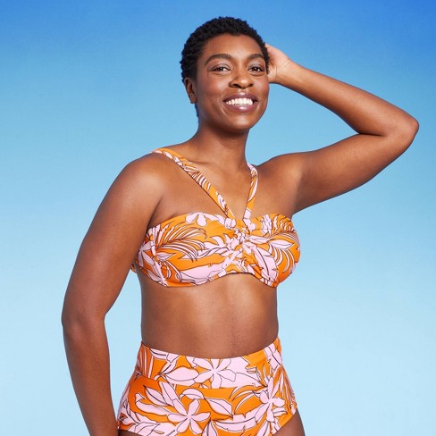 Women's Tropical Print Bralette Bikini Top - Kona Sol™ Orange XS