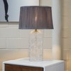 European Hotel-Style LED Table Lamp – Gold, Clear & Grey Glass, 110–120V Plug-In Bedside or Desk Light - 2 of 4
