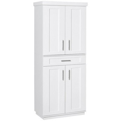 HOMCOM Tall Kitchen Pantry Freestanding Cabinet Cupboard with Doors and Drawer, Adjustable Shelving