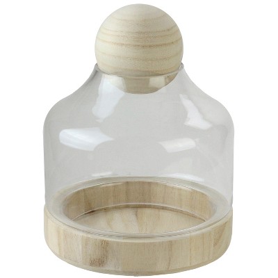 Northlight 7.25" Transparent Glass Hurricane with Decorative Wooden Lid