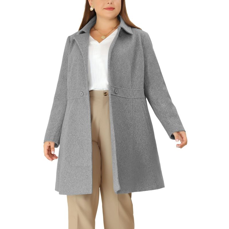 Agnes Orinda Women's Plus Size Notched Lapel Single Breasted Winter Long Pea Coat, 1 of 6