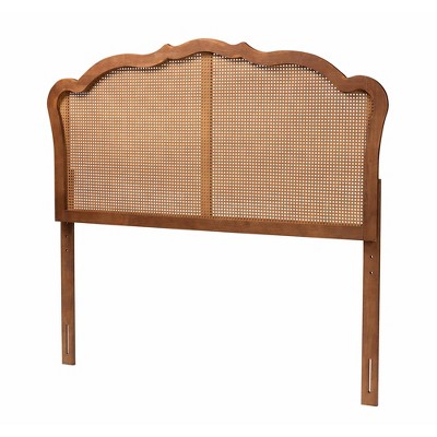 Leandra Ash Walnut Finished Wood King Size Headboard with Rattan