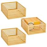 mDesign Bamboo Wood Slotted Kitchen Pantry Organizer Bin - 3 Pack - Natural