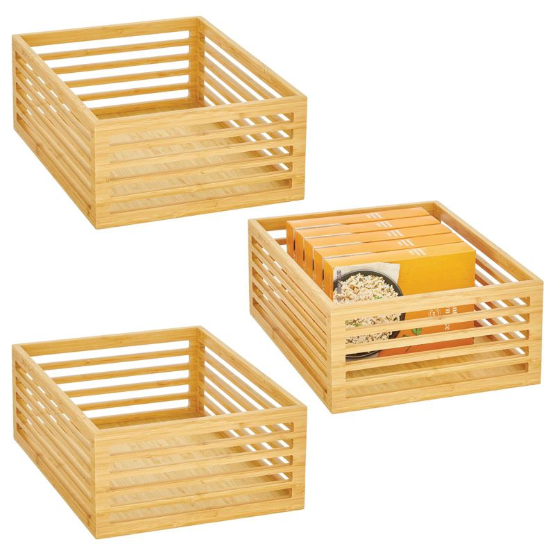 mDesign Bamboo Wood Slotted Kitchen Pantry Organizer Bin - 3 Pack - Natural, 1 of 7