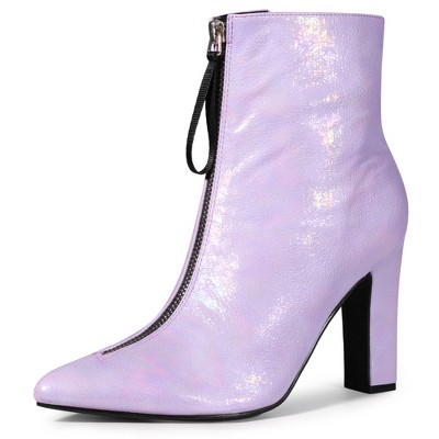 Perphy Women's Pointed Toe Front Zip Chunky Heel Ankle Booties