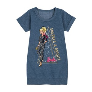 - Barbie - Sparkle And Bright Barbie Graphic Short Sleeve Fleece Dress - 1 of 4