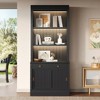 83.4" Tall Bookshelf with LED Lighting, Modern Bookcase with Open Shelves and Storage for Living Room, Home Office, White/Black - ModernLuxe - 2 of 4