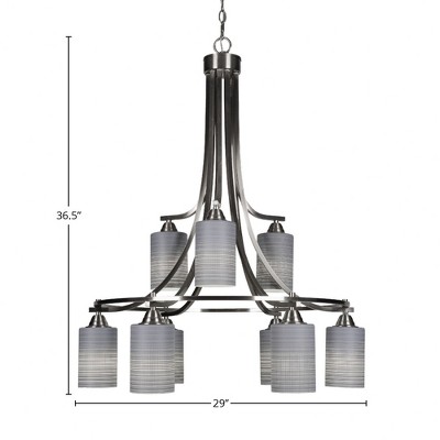 Toltec Lighting Paramount 9 - Light Chandelier in  Brushed Nickel with 4" Gray Matrix Shade