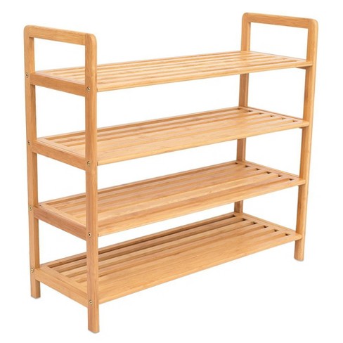 4 Tier Shoe Rack Black Metal with Natural Wood - Brightroom™