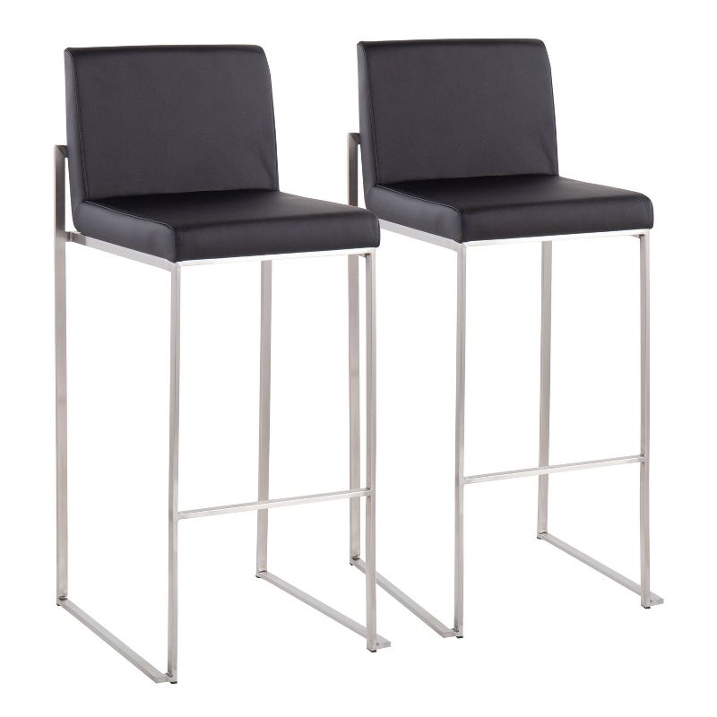 Set of 2 Fuji High Back Stainless Steel/Faux Leather Barstools - LumiSource, 1 of 11
