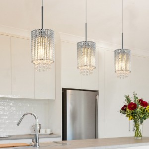 DOMETOUR 5' Modern Crystal Pendant Light 3-Pack Adjustable Chrome Fixture with Clear Beads for Kitchen, Dining, or Living Room (No Bulbs) - 1 of 4
