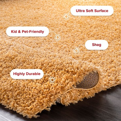 Luxe Soft Yellow Synthetic Shag Rug, 4' x 6', Reversible