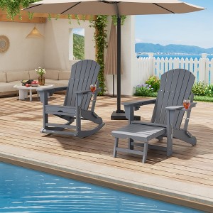 GustoWave Adirondack Outdoor Rocking Chairs  with Retractable Ottoman, HDPE All Weather Patio rockers with Cup Holders - 1 of 4