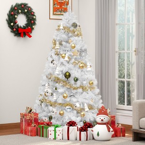 6ft/7.5ft White Spruce Artificial Christmas Tree Artificial Unlit Pine Tree with 880/1258 Branch Tips and Metal Hinges & Foldable Base - 1 of 4