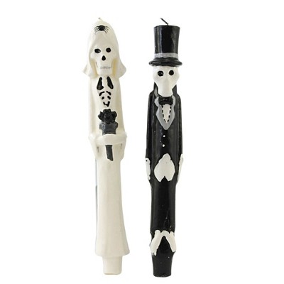 Halloween 9.0" Newlydeads Taper Candle Bride Groom Wedding Skeletons  -  Flame Candles