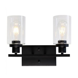 DORESshop 14.5 in. 2-Light Industrial Matte Black Vanity Light Fixtures for Bathroom with Clear Glass Shades - 1 of 4