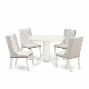 HomeStock 5-Piece Buttermilk and Cherry Finish Solid Wood Top Dining Table with 4 Parson Chair - 1 of 4