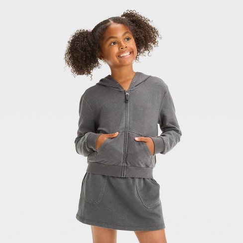 Girls French Terry Zip up Hoodie Sweatshirt Cat Jack Charcoal Gray Xs Target