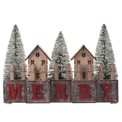 Christmas Wood Blocks LED Merry Decorative Holiday Scene Props - Haute Décor