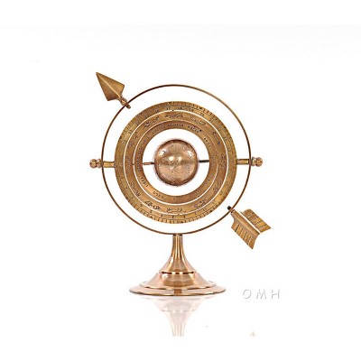 Brass Armillary Sphere – 8.5 Inch – Spinning Globe with Zodiac Symbols By Old Modern Handicrafts
