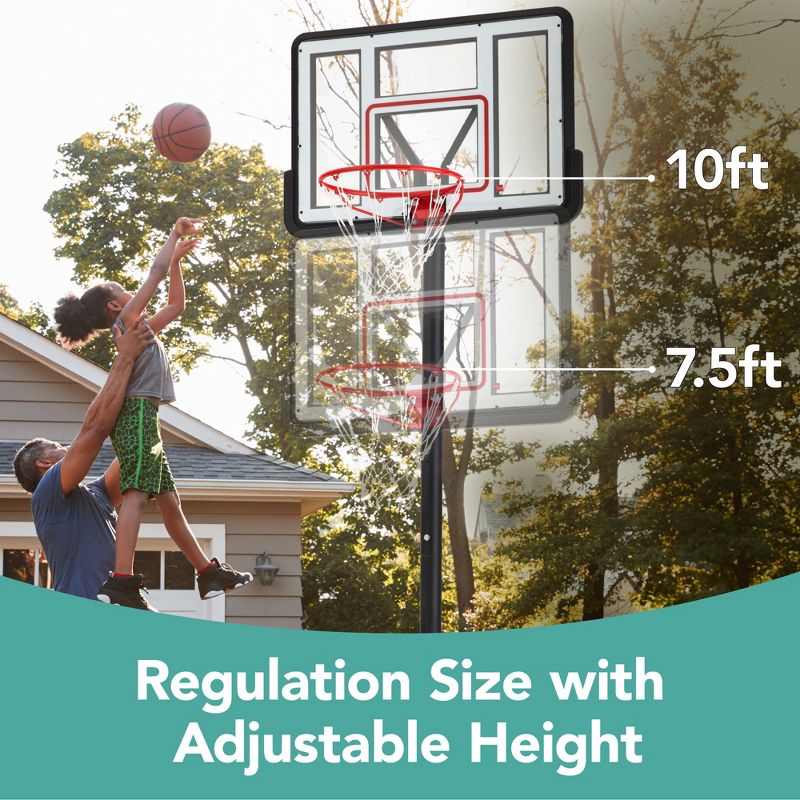 Best Choice Products Adjustable Regulation-Size Basketball Hoop, Portable Sport System w/ Fillable Base, 2 Wheels - Clear, 2 of 10