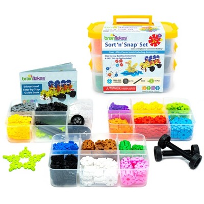 Brain Flakes 1000 Piece Sort ‘n’ Snap Set - Wheel Pieces and Special Parts Included - A Great Stem Toy for Both Boys and Girls